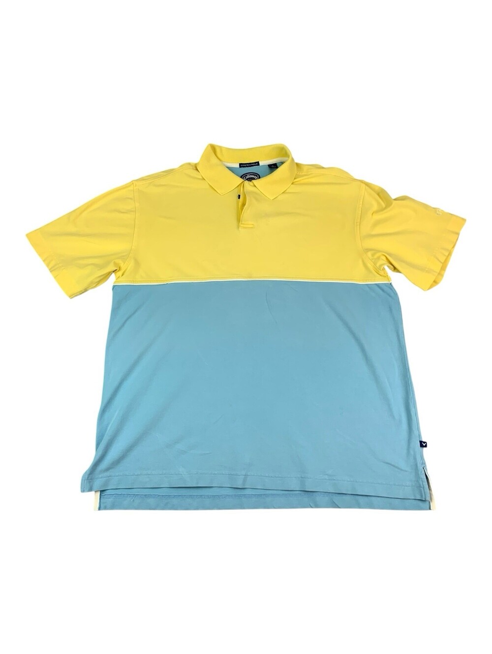 Callaway Golf Sport Mens Polo Shirt Stretch Pique Yellow Blue Colorblock Size L
